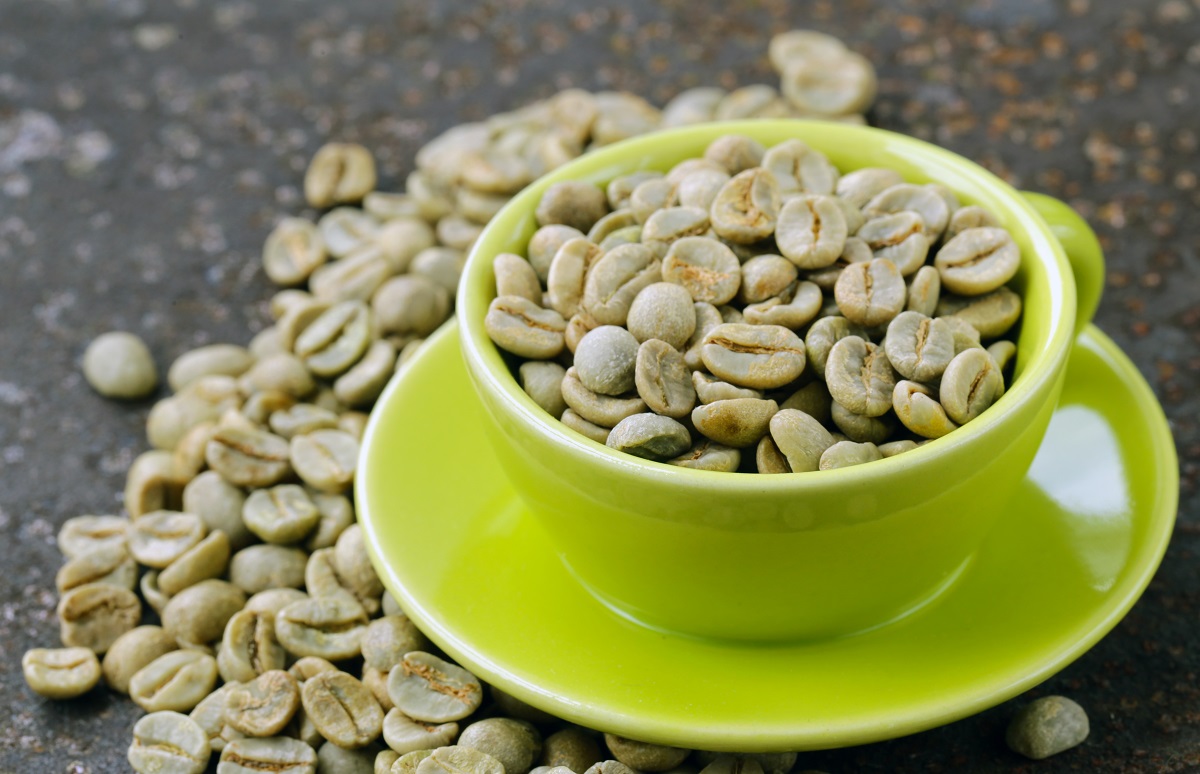 A plate with green coffee beans